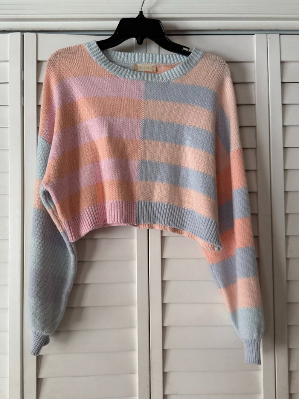 Altar'd State Women's Multicolor Cropped Striped Cotton Blend Sweater -Size M